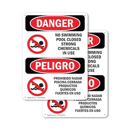 Signmission No Swimming Pool Closed Chemicals Bilingual Danger Sign, Plastic, 7in W x 10in L, 2PK OS-2PACK-DS-P-710-VS-1627